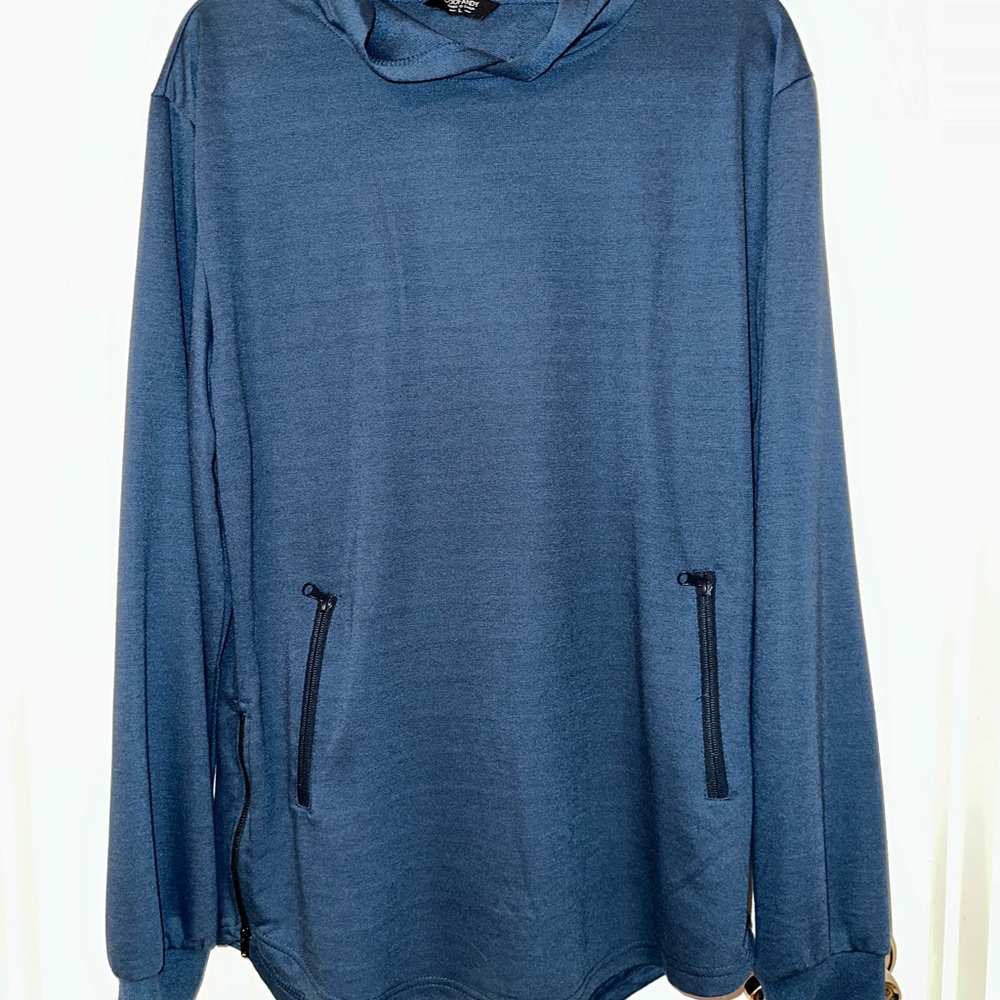 Coofandy Blue Hooded Sweatshirt with Zipper Pockets